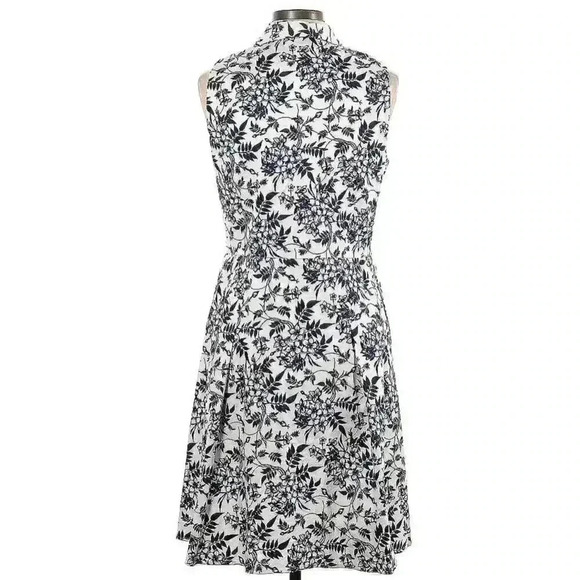 CAROLINA HERRERA Sleeveless Midi Dress 12 L Mock Neck Navy Floral Motif Damask - Picture 2 of 13